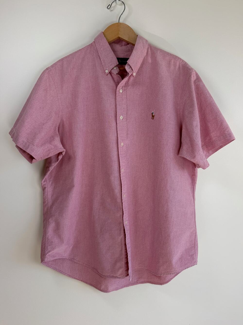 Polo Ralph Lauren Mens Oxford Shirt Short Sleeve Embroidered Pony Pink XL Preppy
